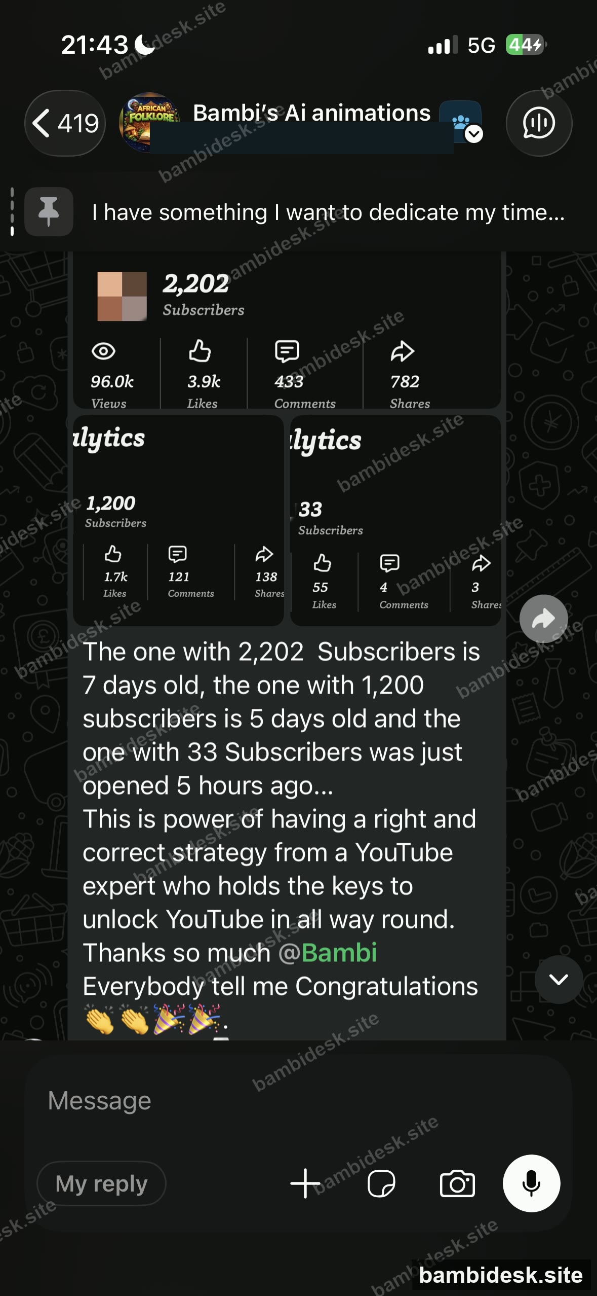 Three channels at once - 2,202 subscribers in 7 days, 1,200 in 5 days, and a third just started